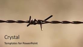  Presentation with barbed wire fence prison concept - Theme with indusry - barbed wire fence closeup background and a coral colored foreground