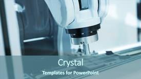  Presentation with arm robot - Amazing PPT theme having industria 4 0 - industrial machine and factory robot backdrop and a  colored foreground