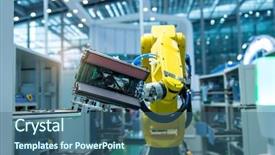  Presentation with robot - Beautiful PPT layouts featuring industria 4 0 - industrial robot with vacuum suckers backdrop and a ocean colored foreground