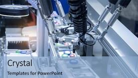  Presentation with robot - Beautiful slide set featuring industrial - automatic robot in assembly line backdrop and a light blue colored foreground