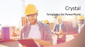  Presentation with teamwork - Beautiful presentation theme featuring industrial - business building teamwork technology backdrop and a sky blue colored foreground