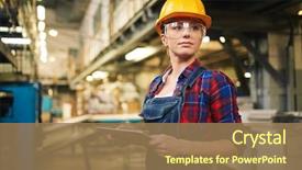  Presentation with factory - Colorful slide deck enhanced with industrial - factory female worker backdrop and a coral colored foreground
