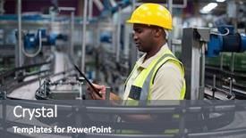  Presentation with production line - Colorful presentation theme enhanced with industrial - factory worker using a digital backdrop and a gray colored foreground