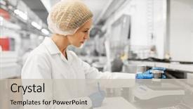  Presentation with weighing scale - Amazing presentation design having industrial - food production industry and people backdrop and a light gray colored foreground