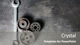  Presentation with automatic gear stick transmission - PPT theme featuring industrial - group of rusty transmission gears background and a gray colored foreground