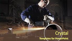  Presentation with heavy industry - PPT theme having industrial - heavy industry worker cutting steel background and a tawny brown colored foreground