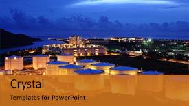  Presentation with tank - PPT theme consisting of industrial - oil tank at night background and a gold colored foreground