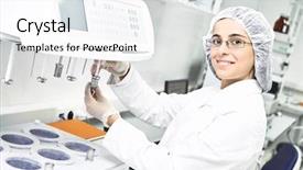  Presentation with pharmaceutical factory - Beautiful PPT layouts featuring industrial - pharmaceutical scientific female researcher backdrop and a white colored foreground