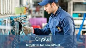  Presentation with industrial - Presentation theme featuring industrial - portrait of a worker searching background and a ocean colored foreground