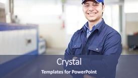  Presentation with factory - Presentation theme featuring industrial - portrait of a worker background and a ocean colored foreground