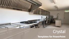  Presentation with professional - Colorful presentation theme enhanced with industrial - professional kitchen in modern building backdrop and a gray colored foreground
