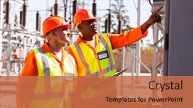  Presentation with readings - Presentation having industrial - successful electrical engineers taking machine background and a red colored foreground