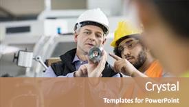  Presentation with industry - Cool new PPT theme with industrial - supervisor and manual worker discussing backdrop and a coral colored foreground