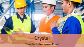  Presentation with industrial engineer - Cool new PPT theme with industrial - team of workers and engineer backdrop and a coral colored foreground