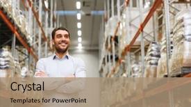  Presentation with export - Cool new presentation with industrial - wholesale logistic business export backdrop and a coral colored foreground