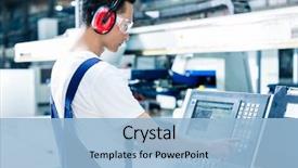  Presentation with factory machine - Amazing slides having industrial - worker entering data in cnc backdrop and a light blue colored foreground