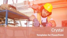  Presentation with industry - Cool new slide deck with industrial - young manual worker in protective backdrop and a coral colored foreground