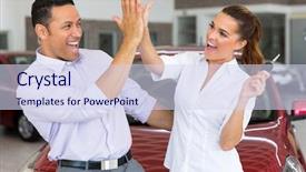  Presentation with car buying - Slide deck with industrial 5s - excited mid age couple giving background and a sky blue colored foreground