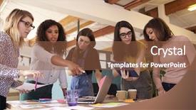  Presentation with meeting patriotic - PPT theme with industrial 5s - female designers having brainstorming meeting background and a tawny brown colored foreground