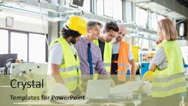  Presentation with steel industry man grinding - Amazing PPT theme having industrial 5s - supervisor and manual workers discussing backdrop and a mint green colored foreground