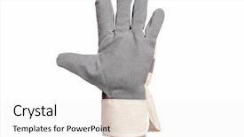  Presentation with hand palm - Theme featuring industrial 5s - worker showing gesture - open background and a white colored foreground