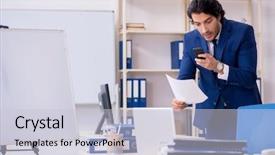  Presentation with young students working in groups - Audience pleasing slide set consisting of industrial accounting - young handsome businessman working backdrop and a lemonade colored foreground