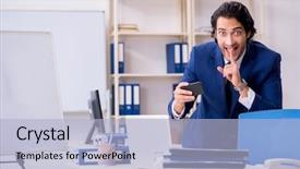  Presentation with flouride treatmnt in the dental office - PPT theme enhanced with industrial accounting - young handsome businessman working background and a  colored foreground