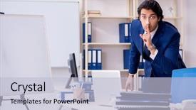  Presentation with working - Audience pleasing presentation design consisting of industrial accounting - young handsome businessman working backdrop and a light blue colored foreground