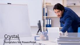  Presentation with young students working in groups - Audience pleasing PPT layouts consisting of industrial accounting - young handsome businessman working backdrop and a  colored foreground