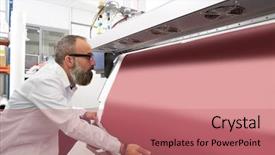  Presentation with printing industry - Slide set with man in transfer printing industry background and a coral colored foreground