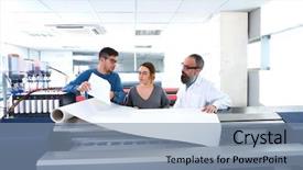  Presentation with printing industry - Audience pleasing slide deck consisting of wide foramt - printing team at industry plotter backdrop and a seafoam green colored foreground
