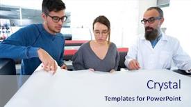  Presentation with printing industry - Slide set enhanced with printing team at industry plotter background and a sky blue colored foreground