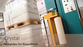  Presentation with plastic industrial - PPT layouts with industrial-automatic-packing-of-pallets background and a coral colored foreground