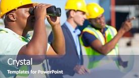  Presentation with construction worker harassment workplace - Presentation theme enhanced with industrial black - african construction worker using binoculars background and a ocean colored foreground