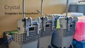  Presentation with industrial chemicals - Presentation theme with industrial-buckets-on-wheels background and a coral colored foreground