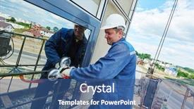  Presentation with builder - Slide set having industrial builder worker at facade background and a ocean colored foreground