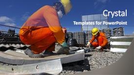  Presentation with building foundation - Cool new slide deck with industrial building foundation pillars floor backdrop and a ocean colored foreground