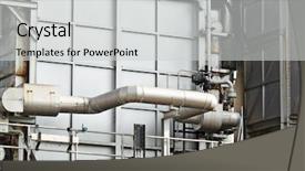  Presentation with steel building - PPT theme having industrial building steel pipelines background and a light gray colored foreground