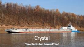  Presentation with cargo transportation - Cool new slide set with industrial cargo transportation by river ship with barge backdrop and a violet colored foreground