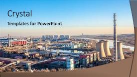  Presentation with heavy industry - Presentation featuring industrial catalyst - chimney of heavy industry factory background and a light blue colored foreground
