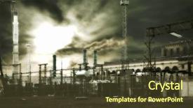  Presentation with global warming - Amazing PPT theme having industrial catalyst - global warming backdrop and a tawny brown colored foreground