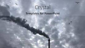  Presentation with industrial textile industry yarn spools - PPT theme having industrial-chimney-pumping-out-exhaust background and a light blue colored foreground