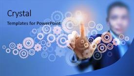  Presentation with complex - Cool new slide deck with industrial complex - image of businessman touching gear backdrop and a light blue colored foreground