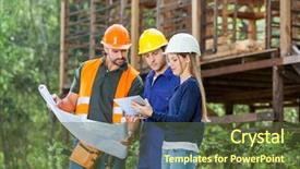  Presentation with using digital tablet - Slides featuring industrial computers - male and female architects using background and a tawny brown colored foreground