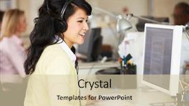  Presentation with woman office desk - Slide deck with pink hedge flower weeping lantana background and a yellow colored foreground