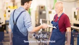  Presentation with debate - PPT theme enhanced with industrial conflict - young man in workwear touching background and a ocean colored foreground