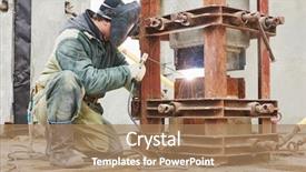  Presentation with welding - Beautiful presentation theme featuring industrial construction builder arc welding backdrop and a coral colored foreground