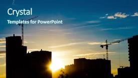  Presentation with construction cranes - Slide deck having industrial construction cranes and building background and a ocean colored foreground