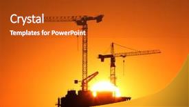 Presentation with building construction - Colorful slide deck enhanced with industrial construction cranes and building backdrop and a crimson colored foreground