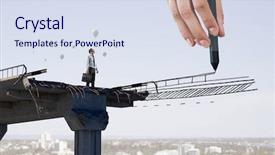  Presentation with industrial - Cool new PPT theme with industrial construction services mixed media backdrop and a sky blue colored foreground